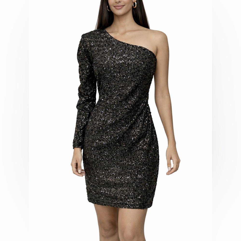 Spring + Mercer Dress XL Black Sequin One Long Sleeve Party Wedding Cruise NEW